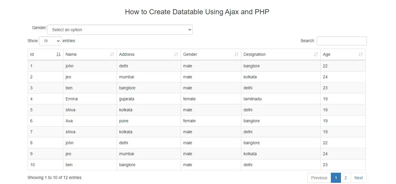 How to Create Jquery Datatable With Jquery Using PHP